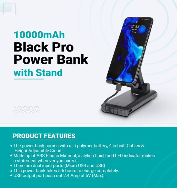 10000mAh Black Pro Power Bank with Stand