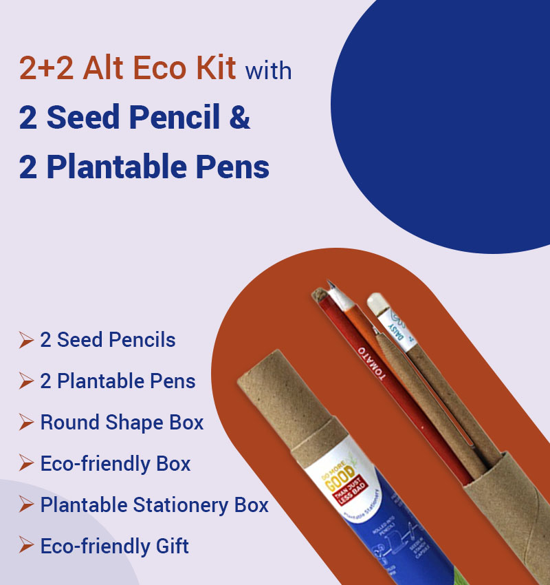 2+2 Alt Eco Kit with 2 Seed Pencil & 2 Plantable Pens infographic