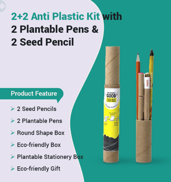 2+2 Anti Plastic Kit with 2 Plantable Pens & 2 Seed Pencil infographic