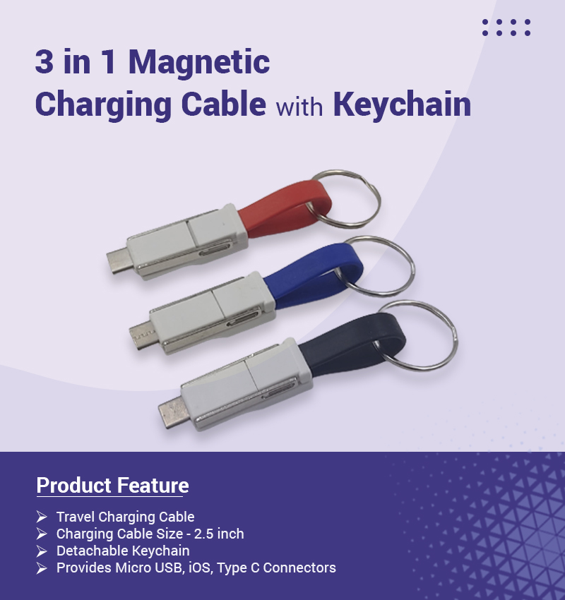 3 in 1 Magnetic Charging Cable with Keychain infographic