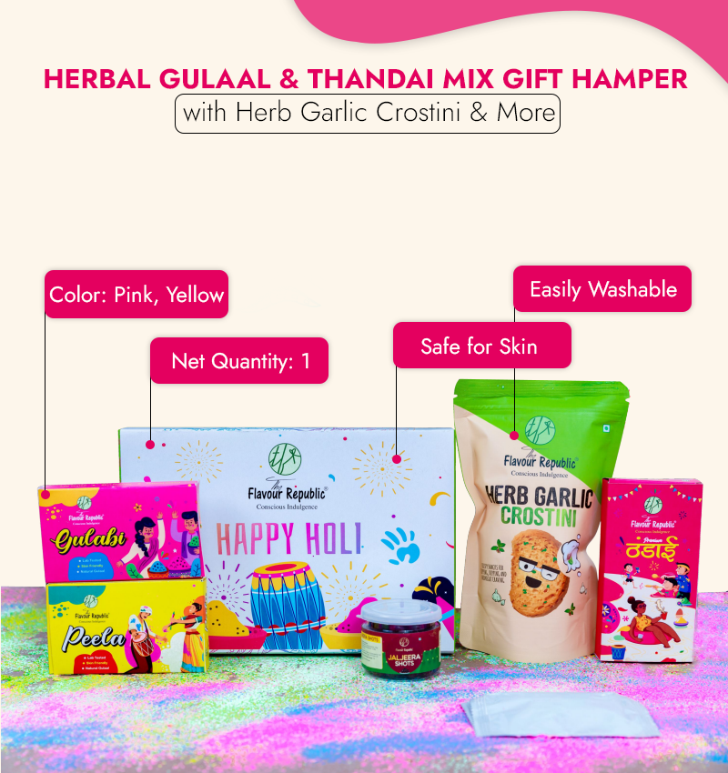 Herbal Gulaal & Thandai Mix Gift Hamper with Herb Garlic Crostini & More