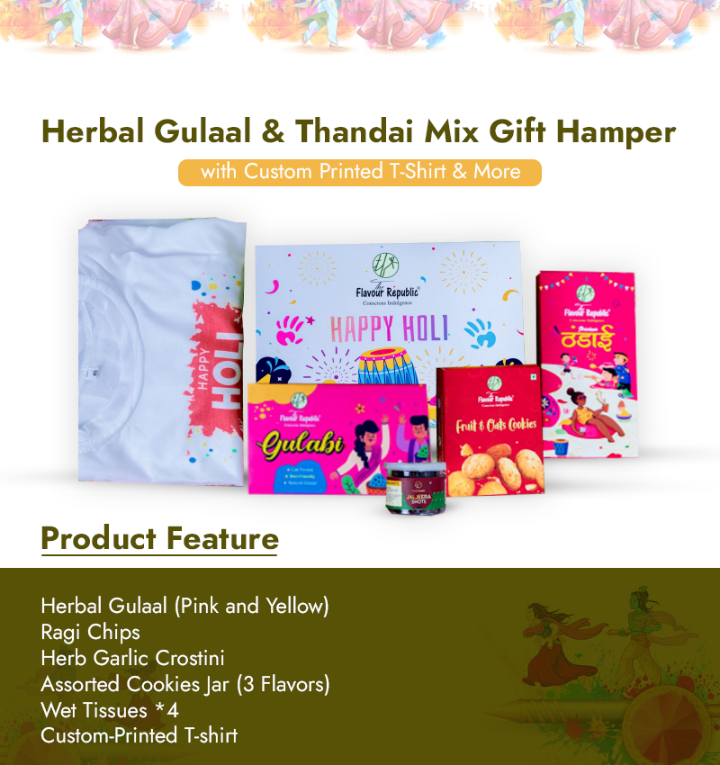 Herbal Gulaal & Thandai Mix Gift Hamper with Custom Printed T-Shirt & More