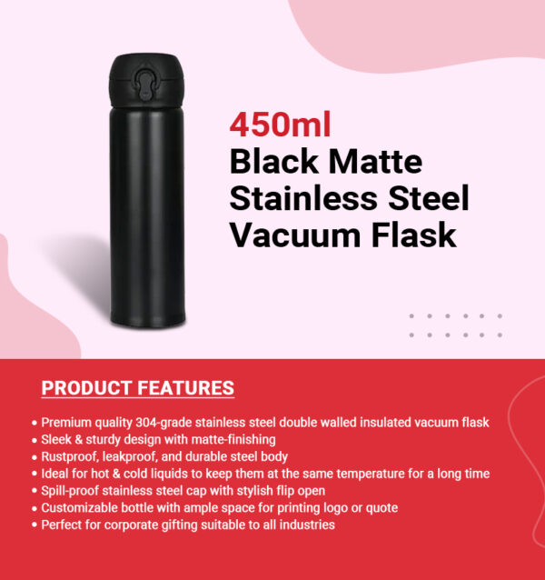 450ml Black Matte Stainless Steel Vacuum Flask