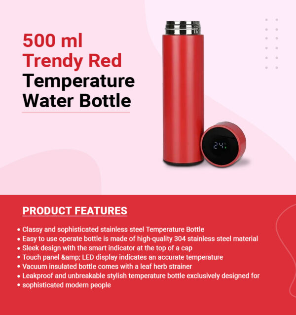 500 ml Trendy Red Temperature Water Bottle