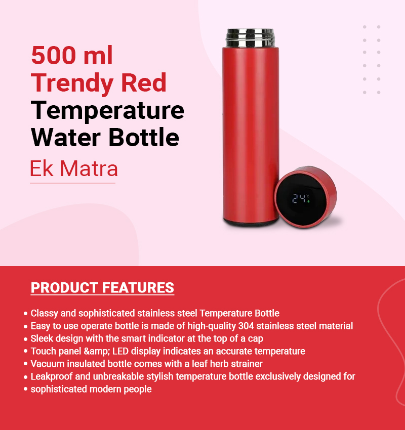 500 ml Trendy Red Temperature Water Bottle