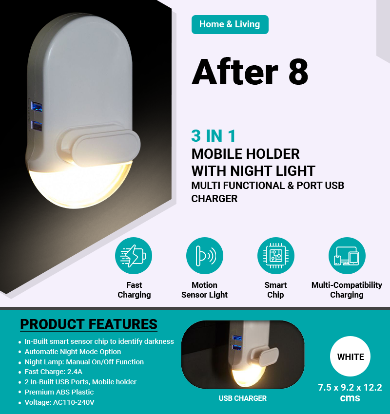 Fuzo After 8 - 3 in 1 Mobile Holder with Light infographic