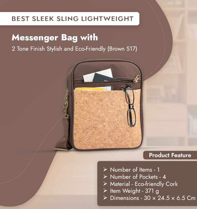 Best Sleek Sling Lightweight Messenger Bag with 2 Tone Finish Stylish and Eco-Friendly (Brown S17)