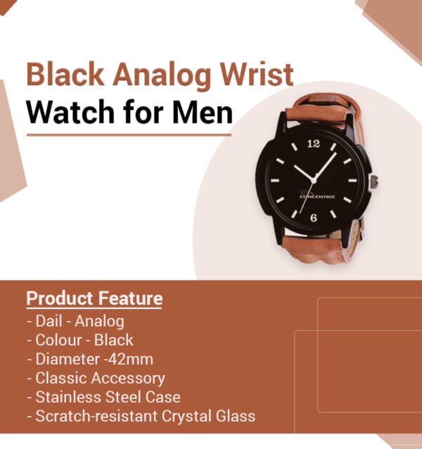 Black Analog Wrist Watch for Men infographic