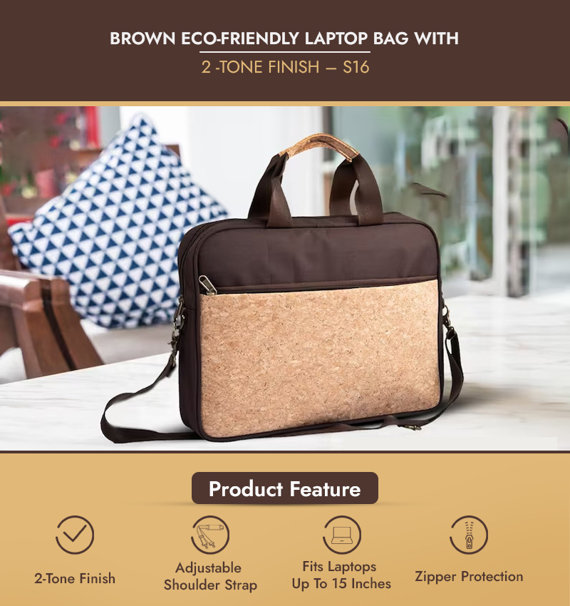 Brown Eco-Friendly Laptop Bag with 2-tone Finish – S16