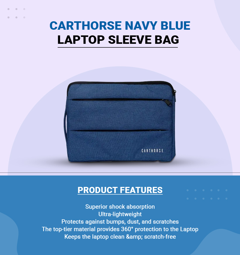 Carthorse Navy Blue Laptop Sleeve Bag