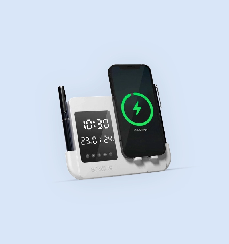Clockwise Digital Alarm Clock with Phone Stand & Pen Holder