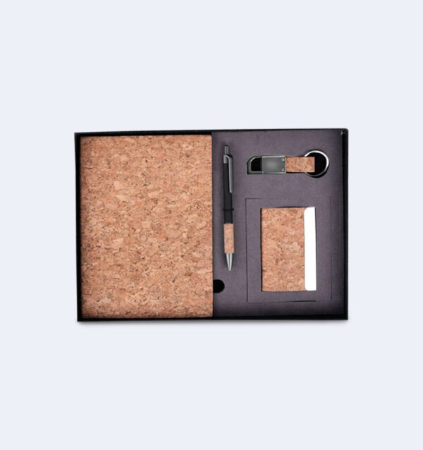 4 in 1 Set With Cork Notebook, Card Holder, Pen & Keychain