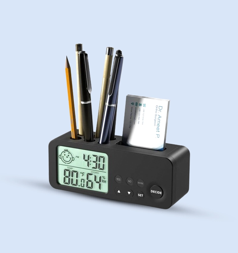 Decision Making Alarm Clock with Pen Stand & Card Holder
