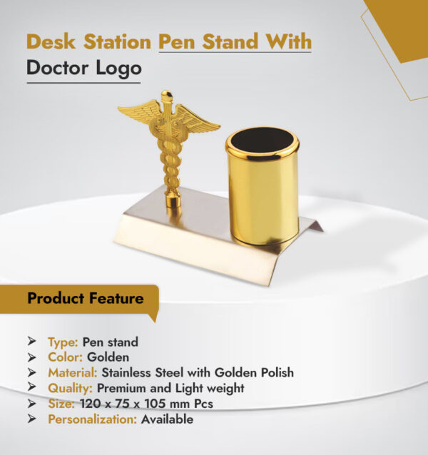 Desk Station Pen Stand With Doctor Logo inforgraphic