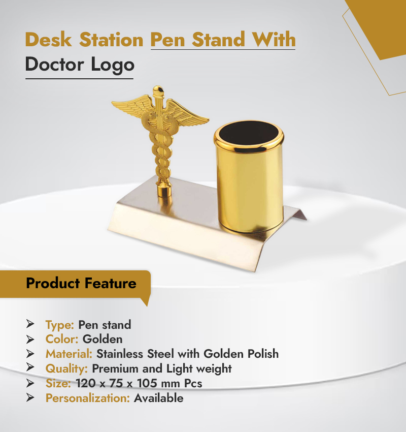 Desk Station Pen Stand With Doctor Logo inforgraphic