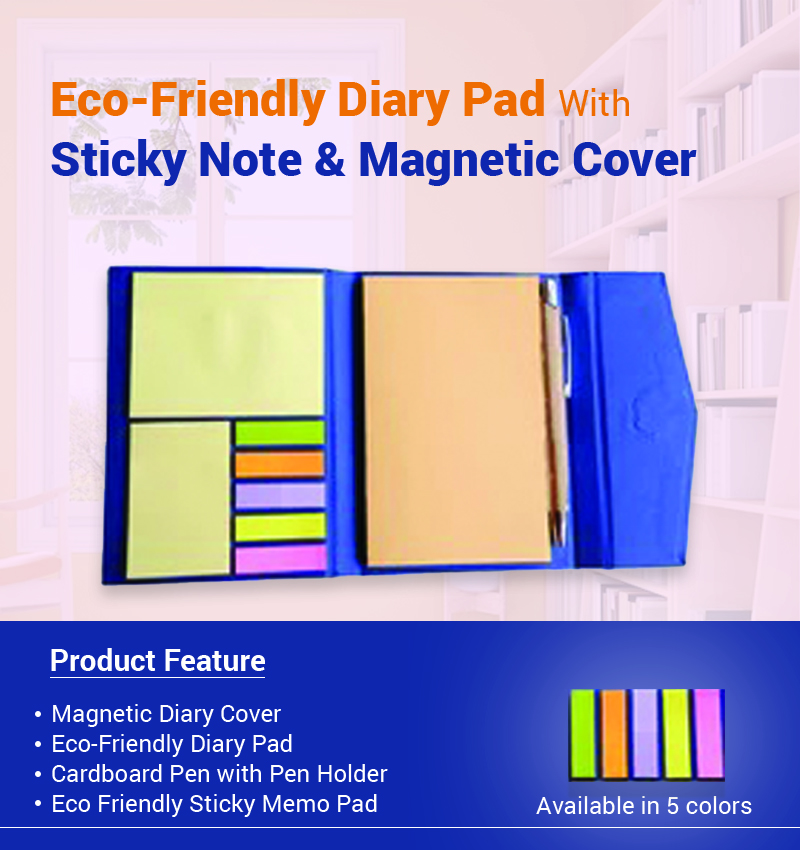 Eco-Friendly Diary Pad With Sticky Note & Magnetic Cover infographic