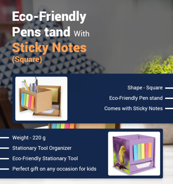 Eco-Friendly Penstand With Sticky Notes (Square) infographic