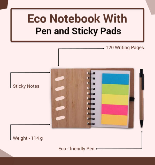 Eco Notebook With Pen and Sticky Pads infographic