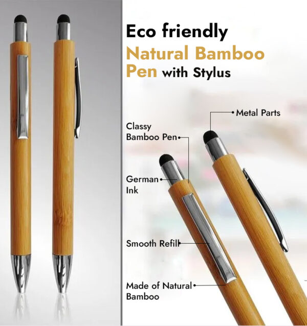 Eco friendly Natural Bamboo Pen with Stylus infographic
