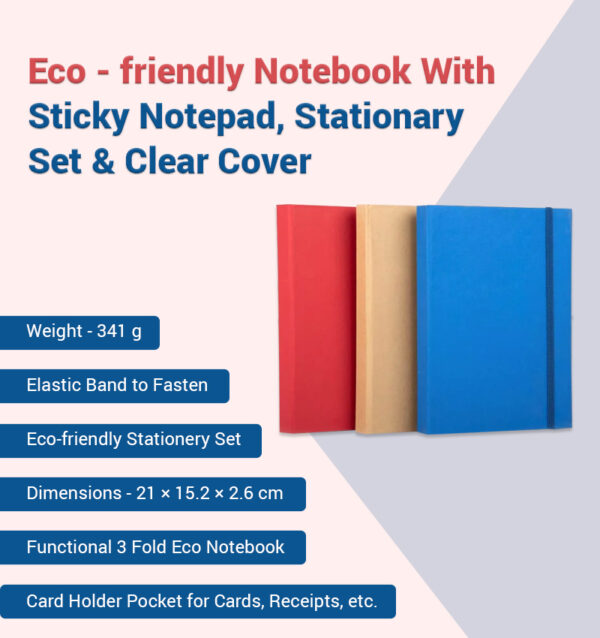 Eco - friendly Notebook With Sticky Notepad, Stationary Set & Clear Cover infographic