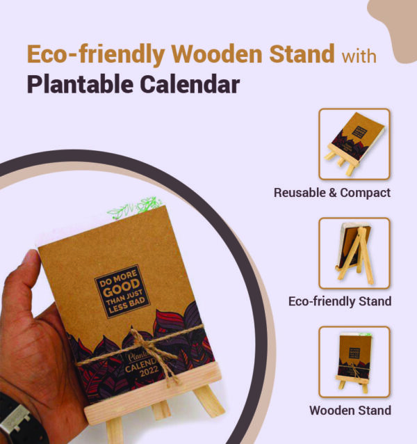 Eco-friendly Wooden Stand with Plantable Calendar infographic