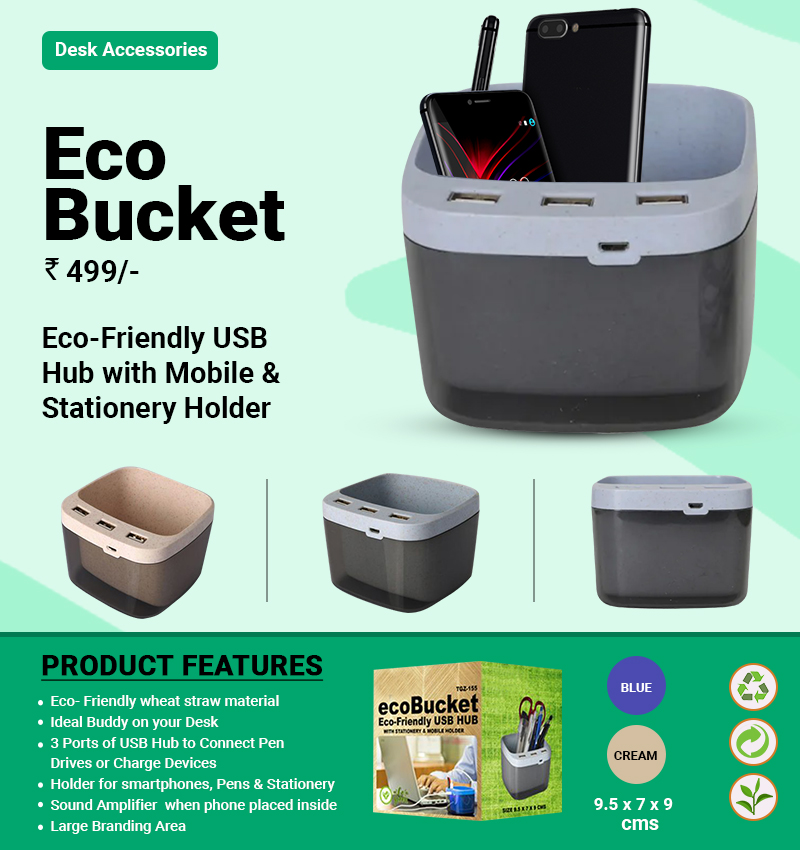 Eco-Bucket - USB Hub Mobile & Lamp; Stationery Holder For Corporate Gifting
