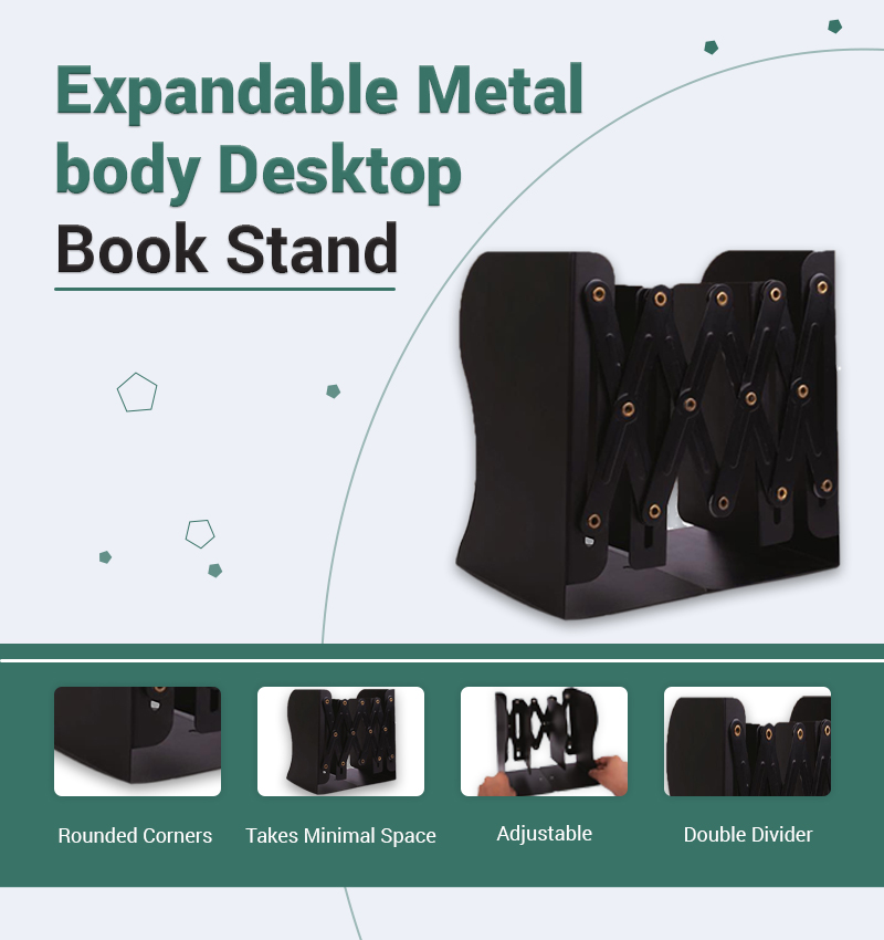 Expandable Metal body Desktop Book Stand infographic