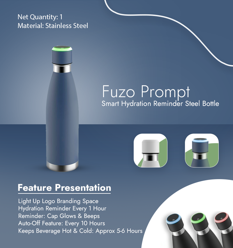 Fuzo Prompt Smart Hydration Reminder Steel Bottle infographic