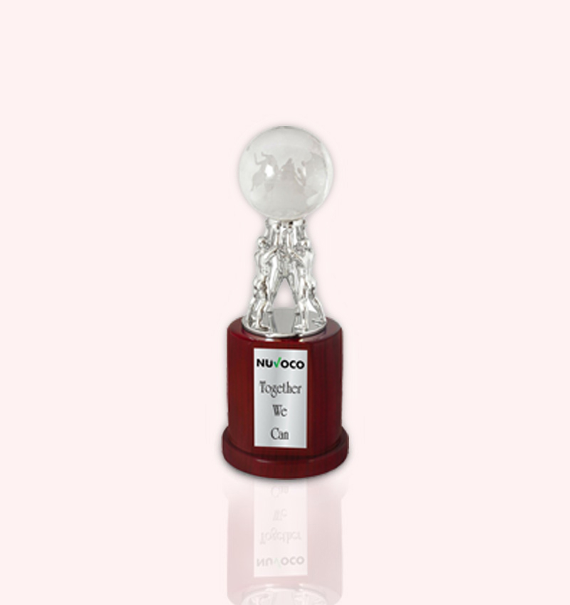 Globe Silver Trophy Cup with Wooden Base