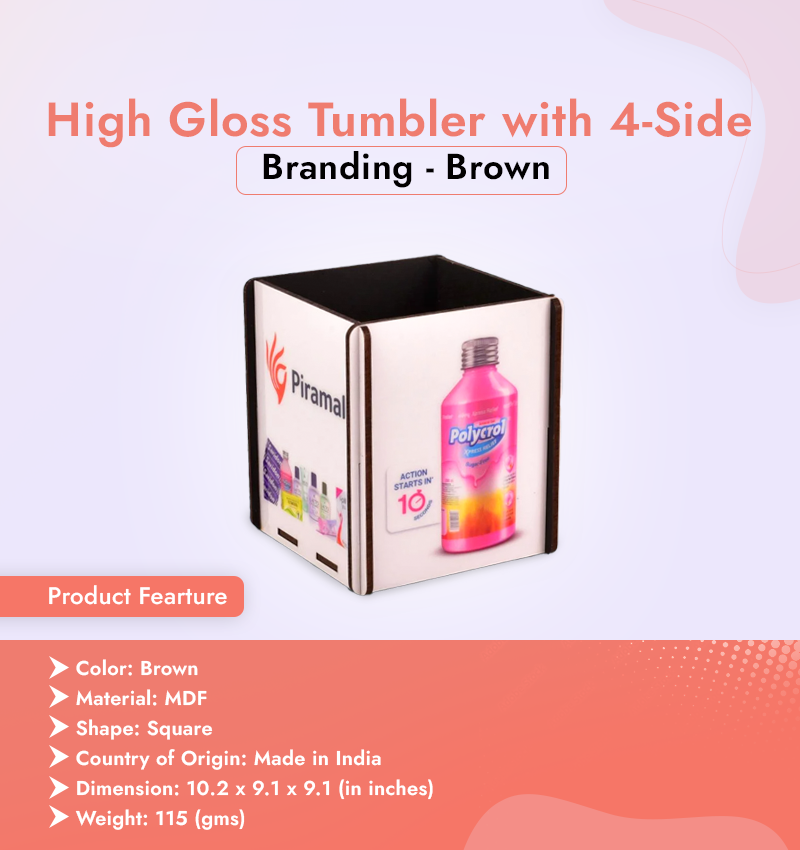 High Gloss Tumbler with 4-Side Branding - Brown infographic