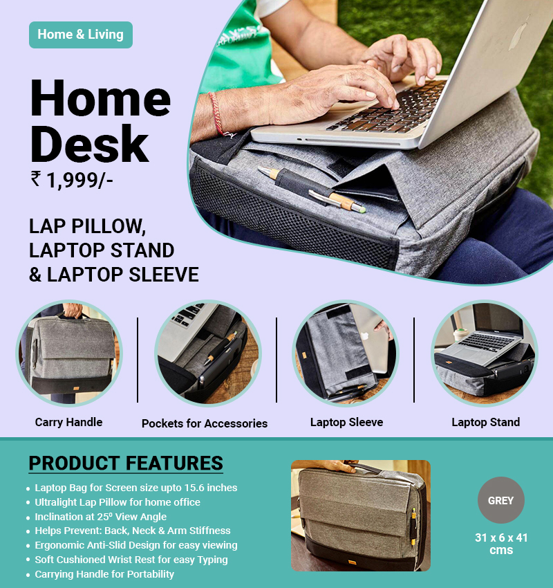 Fuzo HomeDesk - Laptop Bag, Lap Pillow, Laptop Stand & amp; Laptop Sleeve