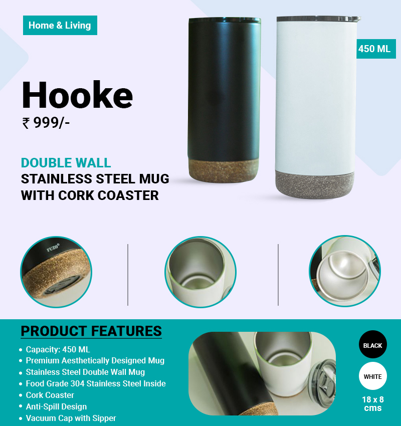 Hooke - Stainless Steel Mug with a Cork Coaster