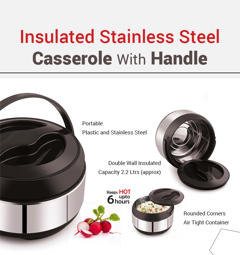 Insulated Stainless Steel Casserole With Handle infographic