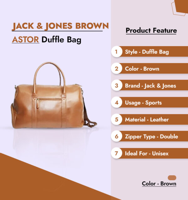 Jack & Jones Brown Astor Duffle Bag infographic