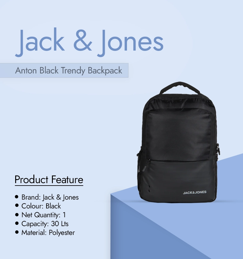 Jack & Jones Anton Black Trendy Backpack infographic