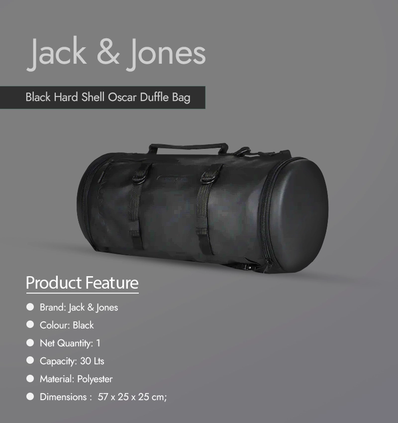 Jack & Jones Black Hard Shell Oscar Duffle Bag infographic