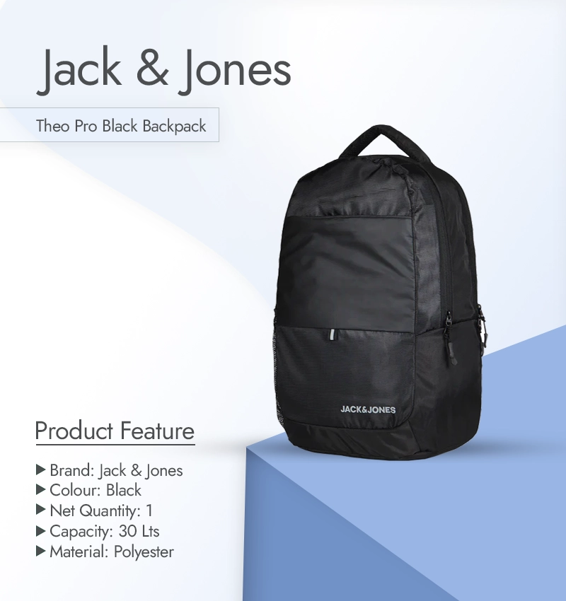 Jack & Jones - Theo Pro Black Backpack infographic