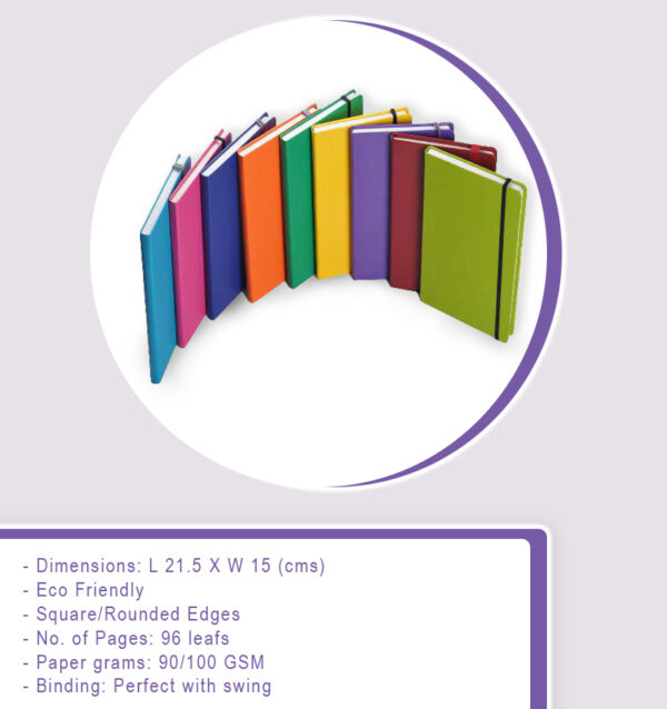 MODA hard cover notebook infographic