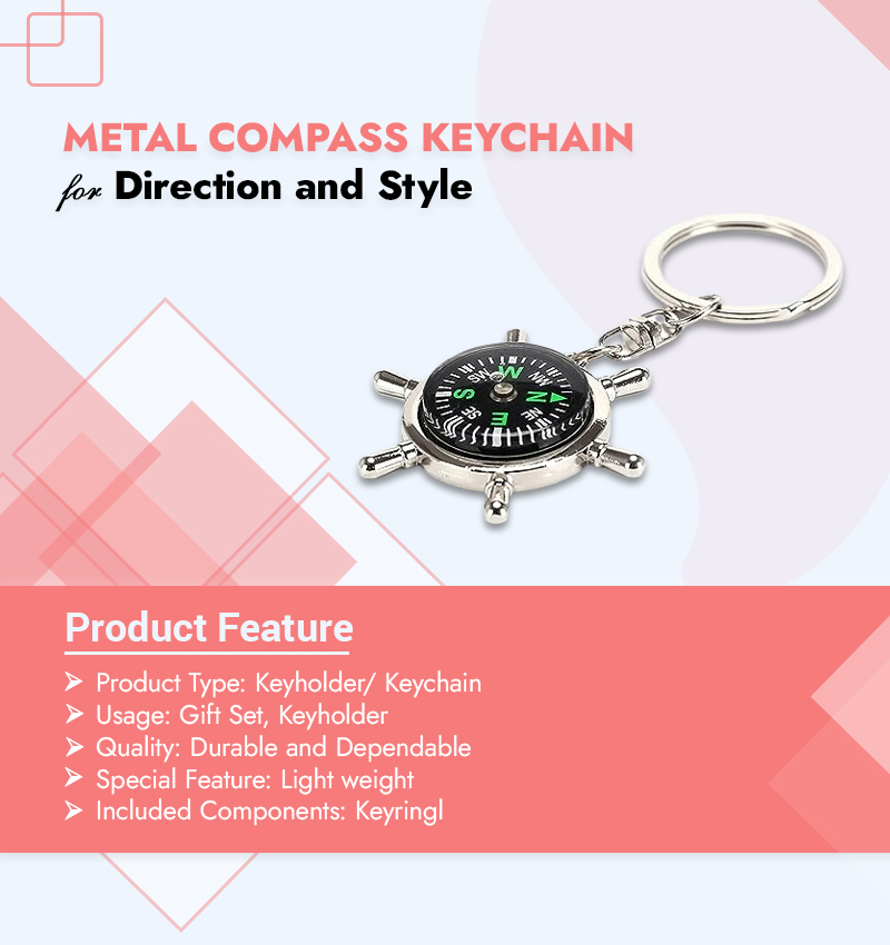 Metal Compass Keychain for Direction and Style