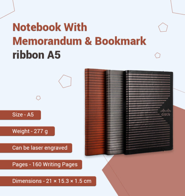 Notebook With Memorandum & Bookmark ribbon A5 infographic