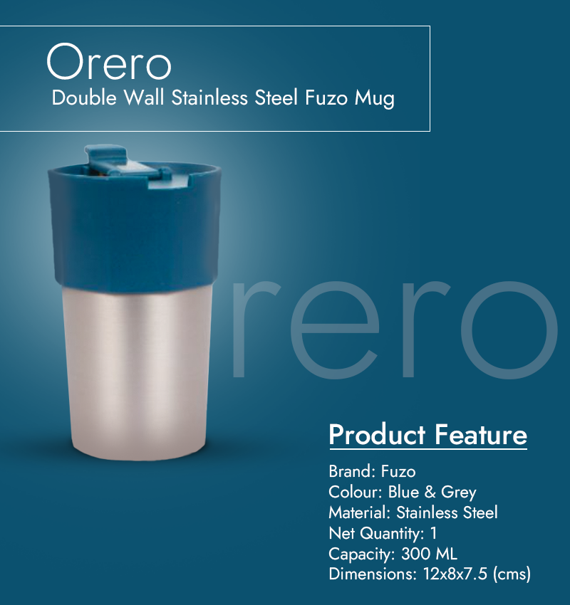 Orero Double Wall Stainless Steel Fuzo Mug infographic