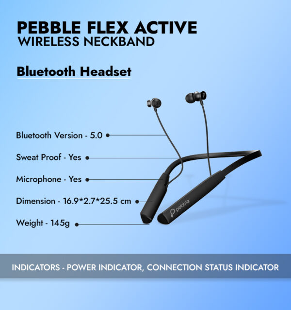 Pebble Flex Active Wireless Neckband Bluetooth Headset infographic