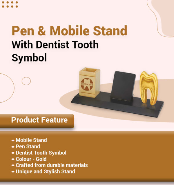 Pen & Mobile Stand With Dentist Tooth Symbol infographic