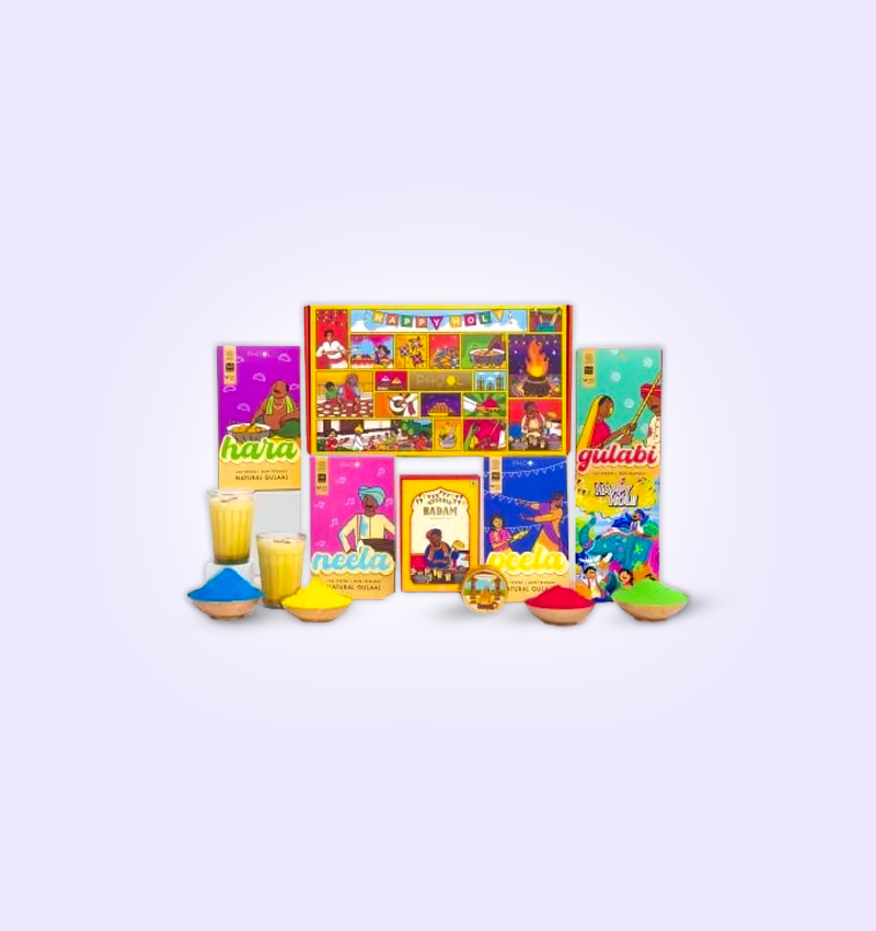 Phool Fun Holi Pack: Colorful Gulal Gift Box & Falgun Gulaal Thandai - 100% Natural Certified