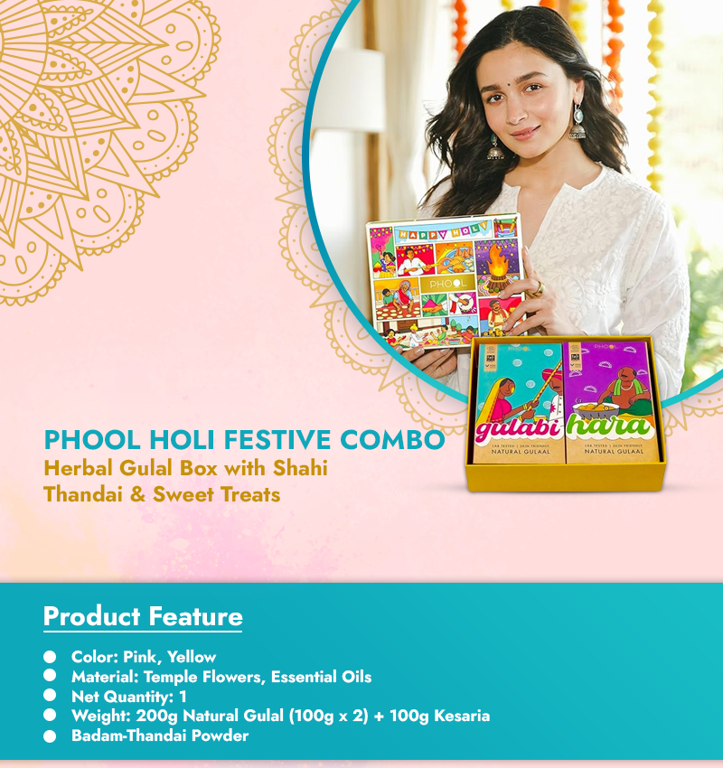 Phool Holi Festive Combo: Herbal Gulal Box with Shahi Thandai & Sweet Treats