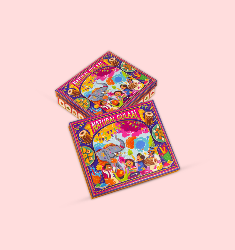 Phool Holi Ullas Bliss Box: Natural Colors, Delicious Snacks, and a greeting card