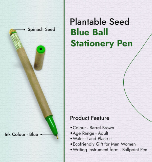 Plantable Seed Blue Ball Stationery Pen infographic
