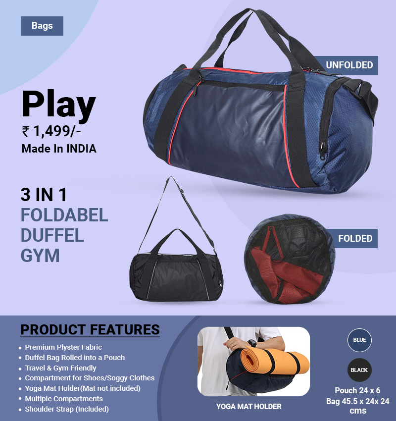 Fuzo Play 3 in 1 Duffle Bag for Gym