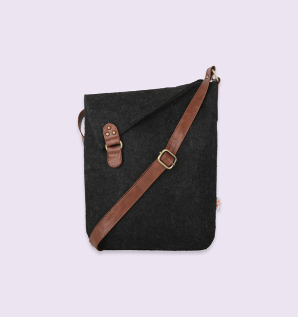 Premium Quality Felt Stylish Sling Bags with PU Strap for Women (Black)