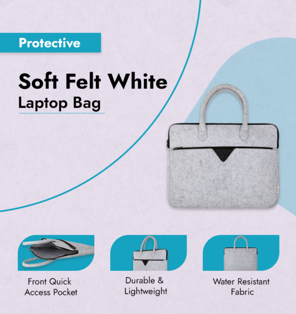 Protective Soft Felt White Laptop Bag infographic